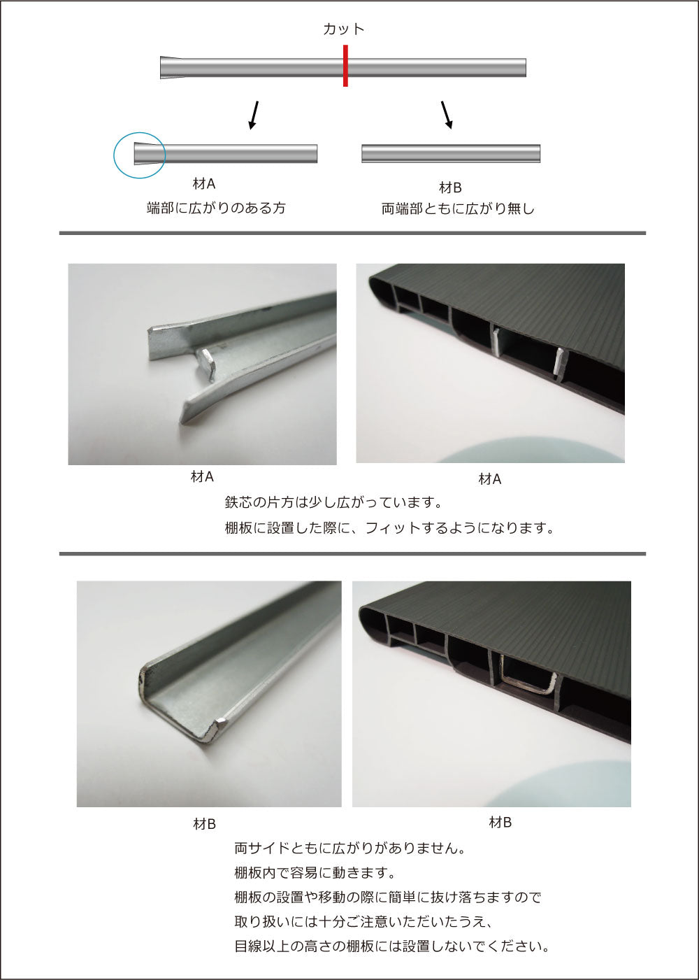 たわみ防止鉄芯 樹脂棚板用 プラ棚板用 カット対応 長さ800ｍｍ 1ミリ単位でカット