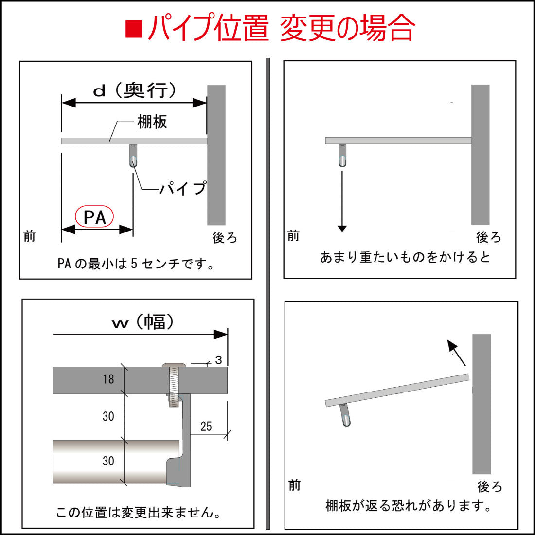 ハンガーパイプ付き　オーダー棚板（ホワイト）